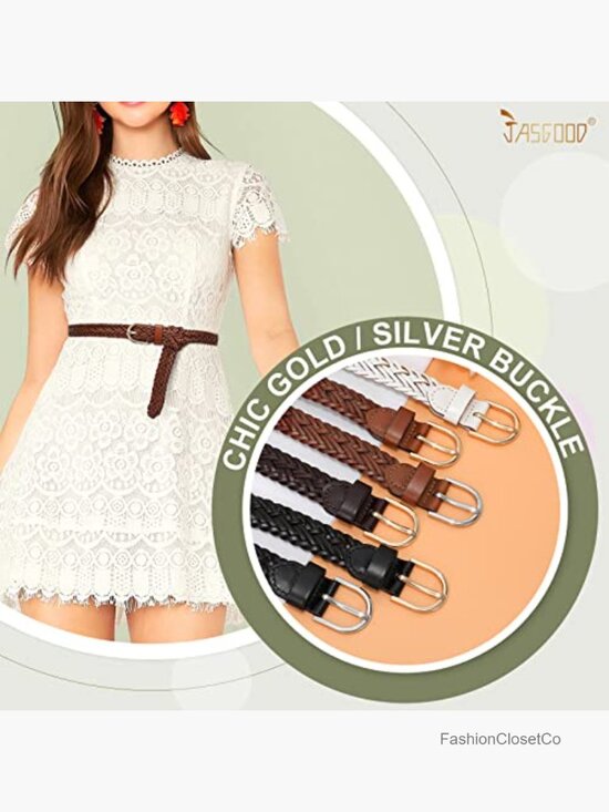 2 Pack Women Skinny Braided Leather Belts Woven Waist Belt main image 7